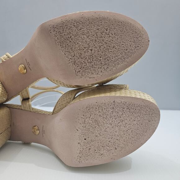 Veronica Beard Danika Sandal Women 9 Natural Raffia Woven Block Heel Ankle Strap - Picture 12 of 14